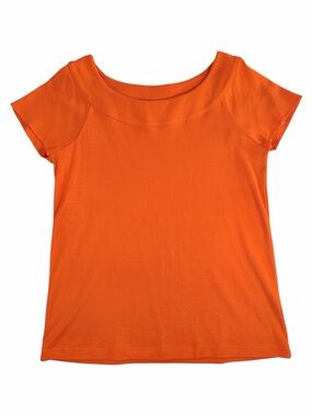 Rafaella Orange Boat Neck Short Sleeve 100% Cotton Knit Top Blouse Large L Solid